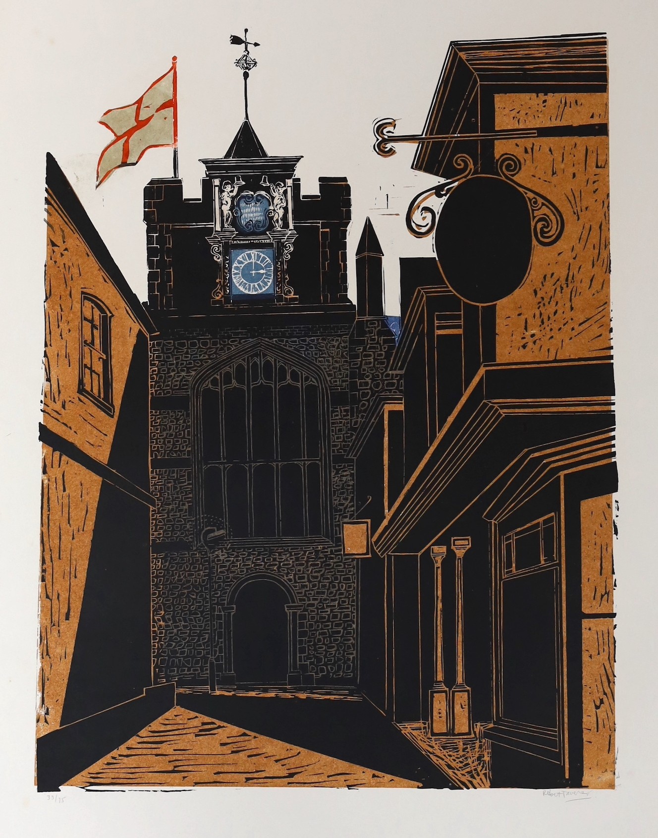 Robert Tavener, wood engravings, 'Clock Tower', signed in pencil, 33/75, 73 x 58cm, unframed